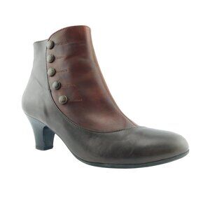 BEAUTIFEEL Brown Leather Button Accent Victorian Style Ankle Boots 38